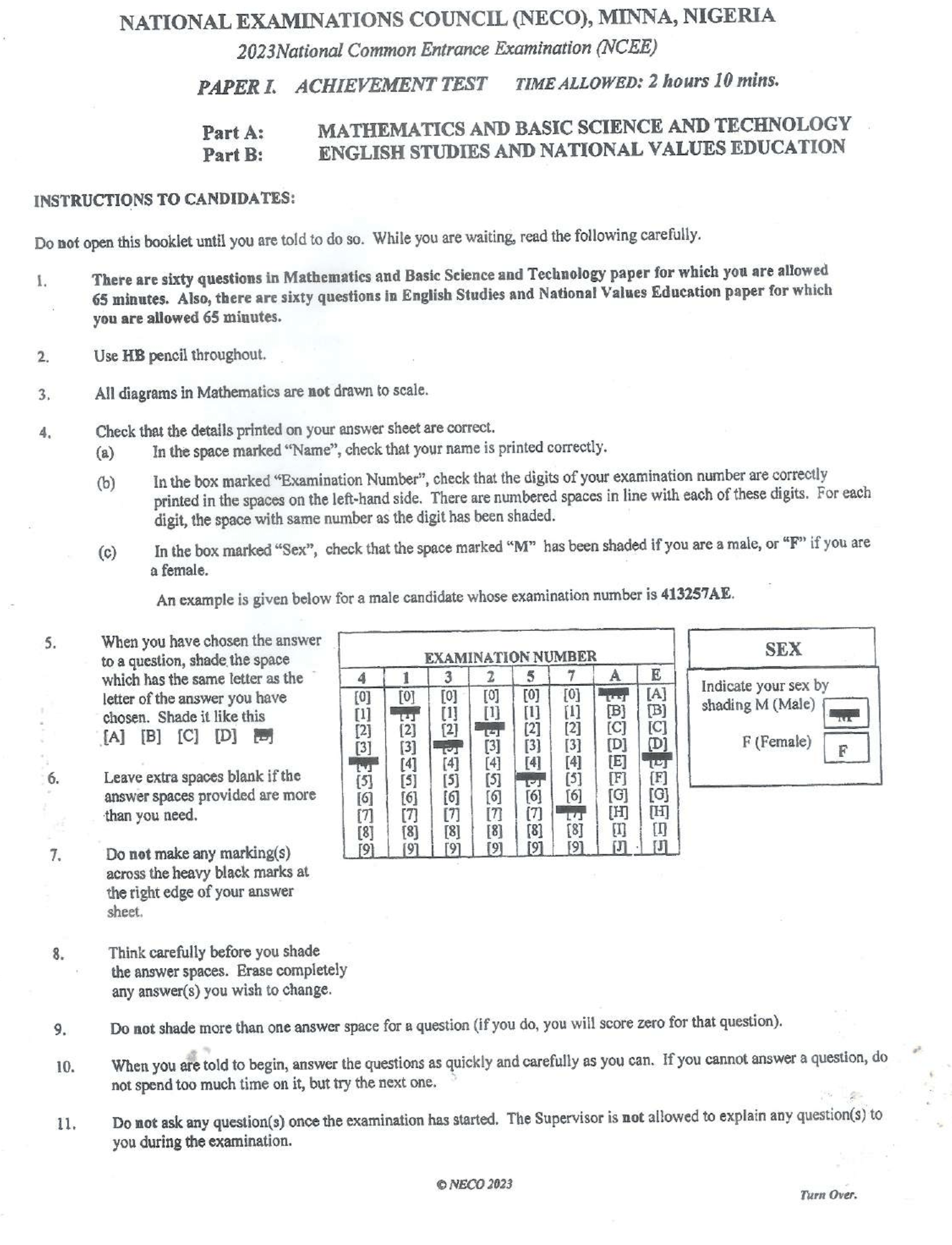 NCEE Past Questions and Answers